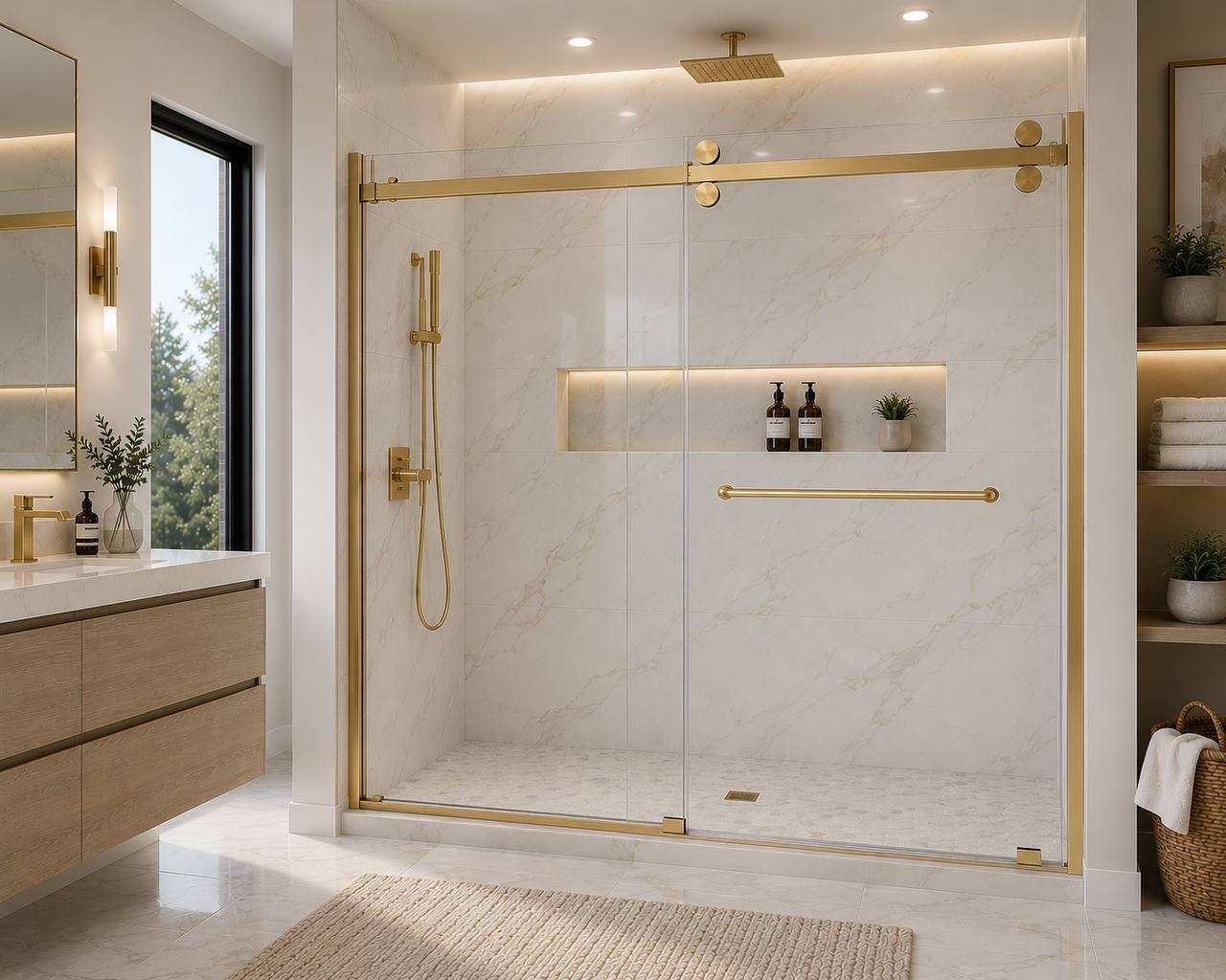 Brushed Gold frameless shower door finish